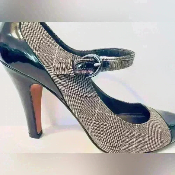 Circa Joan & David Women’s Size 7.5 Heels w/ Plaid Fabric & Black Patent Leather - Picture 5 of 14